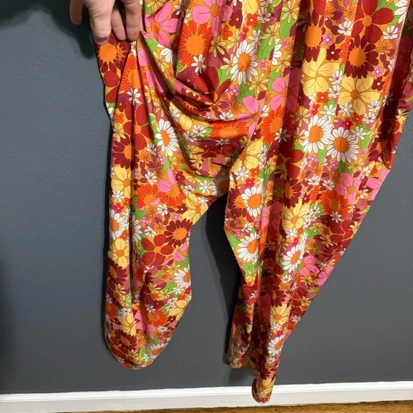 Unique Vintage Orange Flower Bunch Caftan Jumpsuit Size XL/1X - Picture 8 of 11